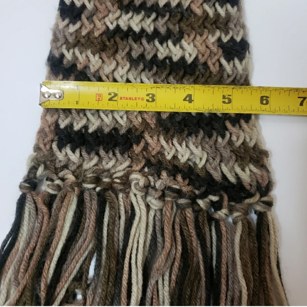 Neutral Earth Colors Handcrafted Crochet Scarf with Fringe Edges